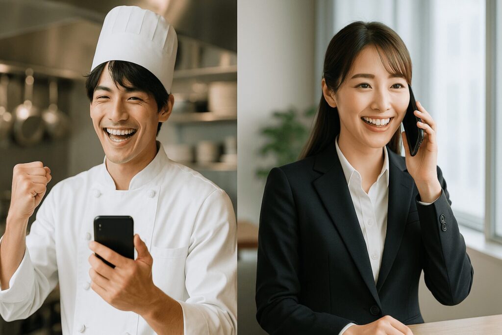 転職エージェントに紹介された求人に採用された男性調理師のイメージ画像。