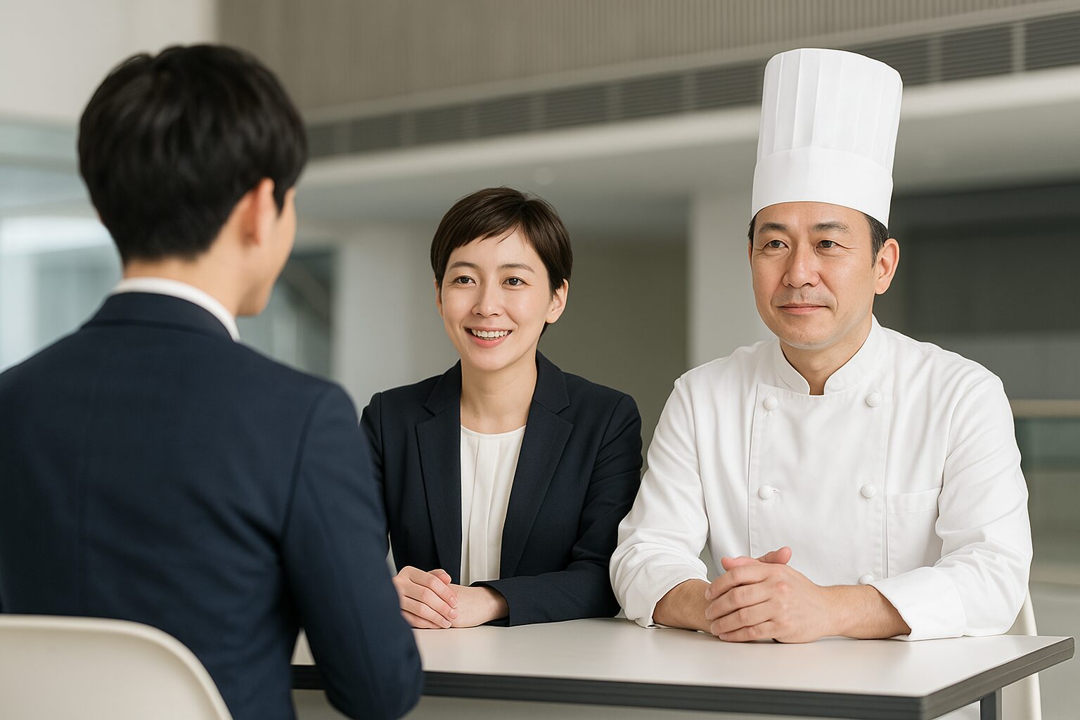 調理師が転職活動で面接をしているイメージ写真。